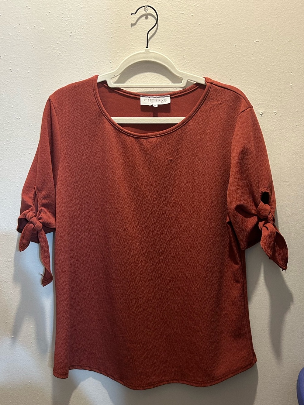 Tie-Sleeve Short Sleeve Blouse - Picture 2 of 4